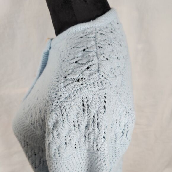 Vtg 1970s Rosanna Wintuk Blue Knit Cardigan Orlon Acrylic Round Neck Sweater - Picture 12 of 16